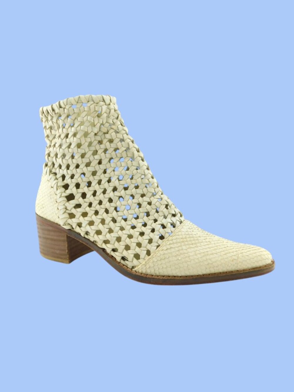 FREE PEOPLE Ivory Woven Leather Block Heel Ankle Boots 37